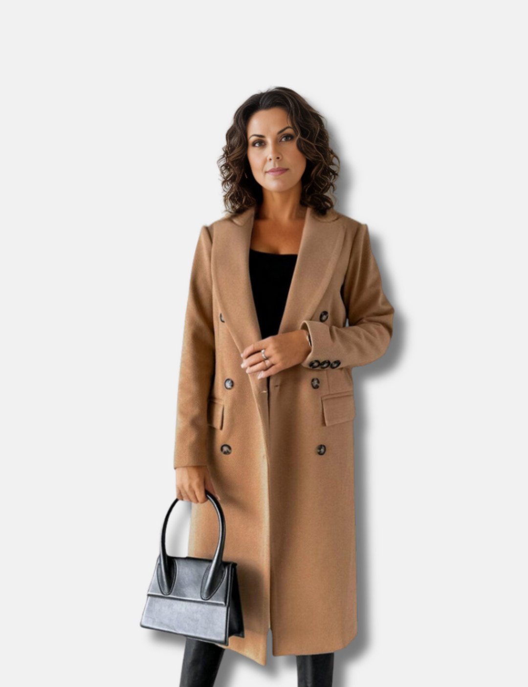 Levoire | Élégant Long Double Boutonné Avec Aspect Laine Pour Femmes Beige