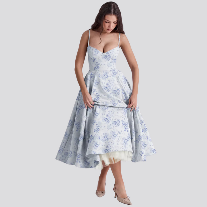 Levoire | Robe D'Été Élégante À Motifs De Roses Blumenblau