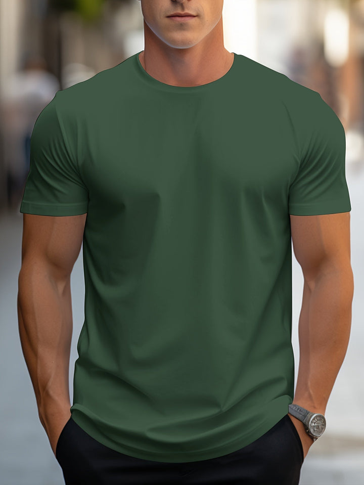 Levoire | T-Shirt Unicolore Pour Hommes Col Rond Vert foncé