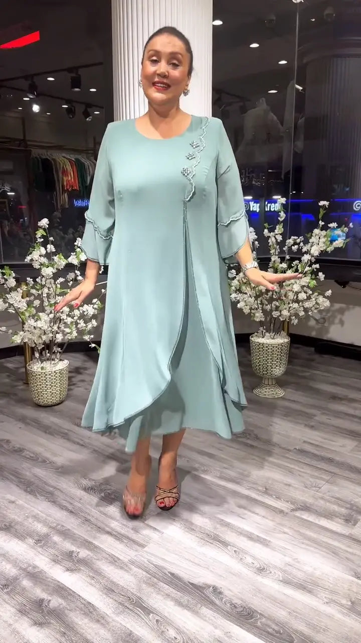 Levoire | Femmes Robe Chiffon Évasée Unie Vert