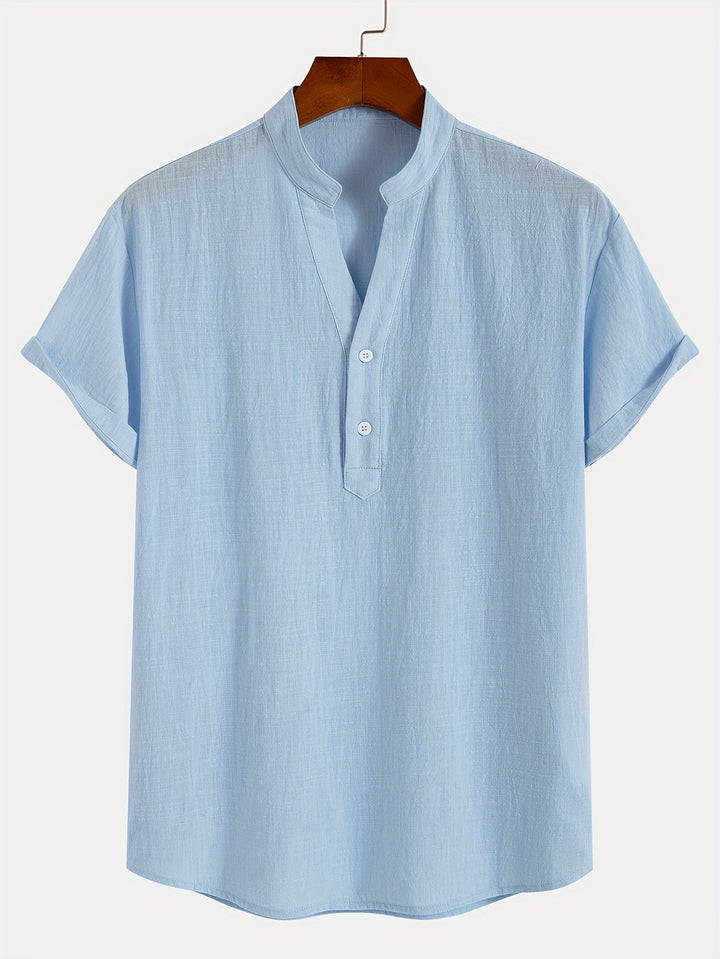 Levoire | T-Shirt Henley À Manches Courtes Unies Avec Col En V Profond