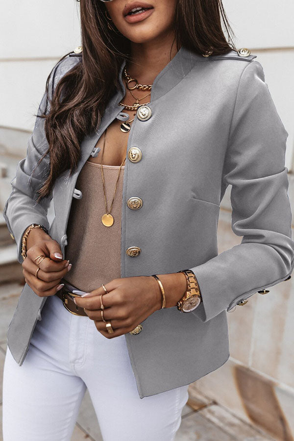 Levoire | Blazer Eleganter Tuplarivinen Blazer Kultaisten Nappien Kanssa Harmaa