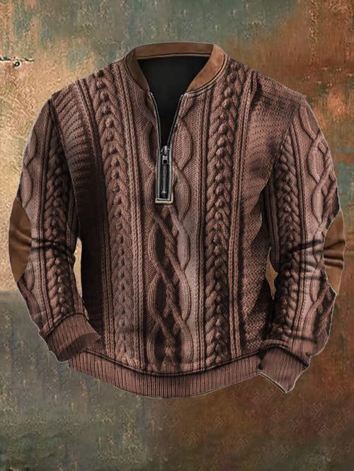 Levoire | Vintage Zippé Pull En Gros Tricot Braun