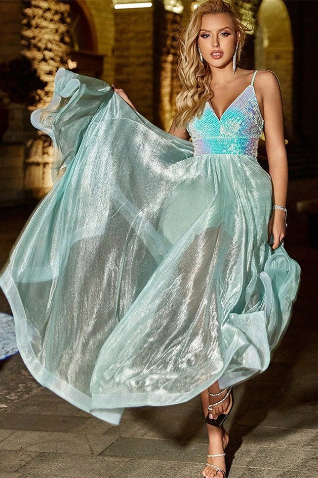 Levoire | Robe Maxi Transparent Verte à Encolure en V Vert menthe