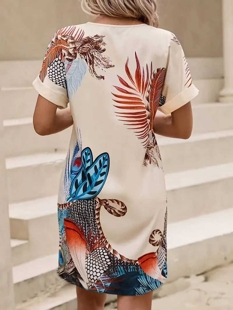Levoire | Robe Vintage Avec Décolleté En V Et Motif De Feuilles