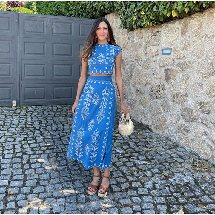 Levoire | Chemise élégante avec jupe large dans le set Bleu
