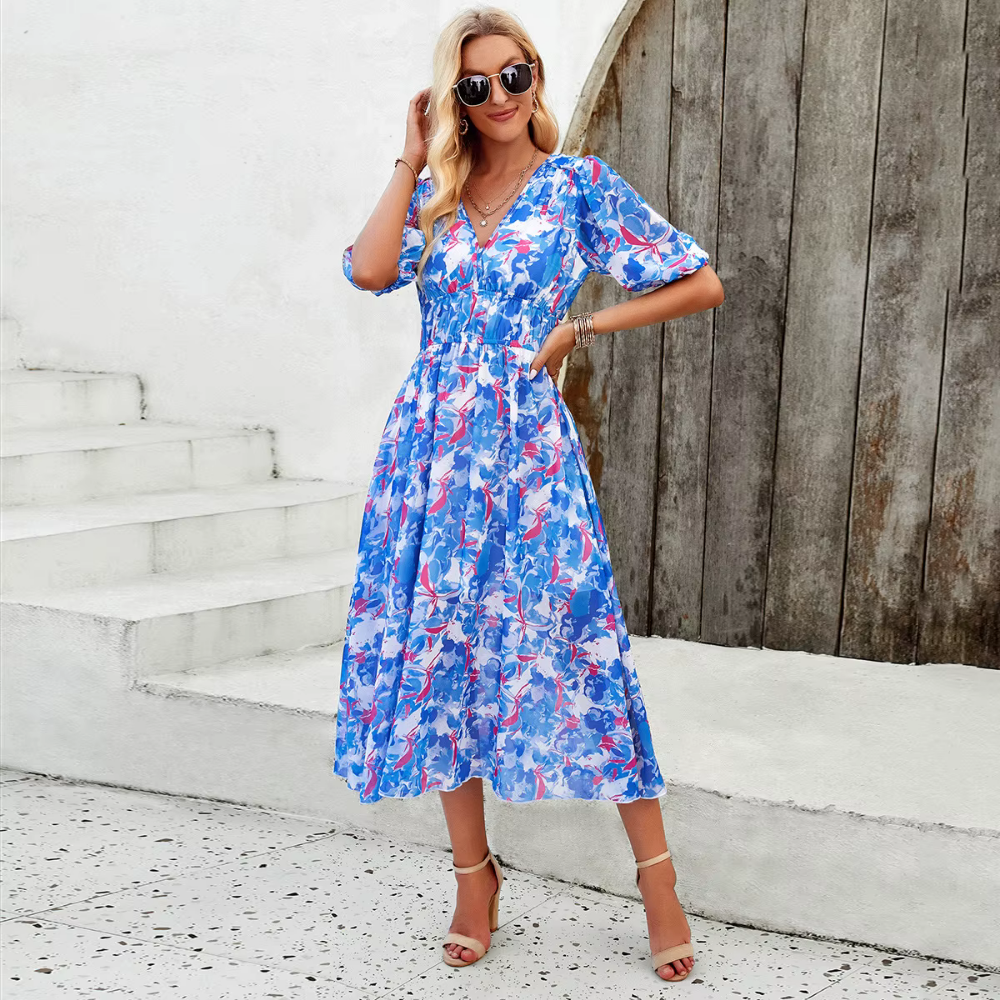 Levoire | Robe Fleurie Fluide Pour Un Look Estival Parfait Bleu