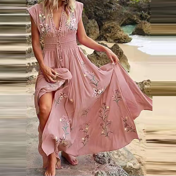 Levoire | Robe Boho Avec Broderies Pour Un Look D'Été De Rêve Rose clair