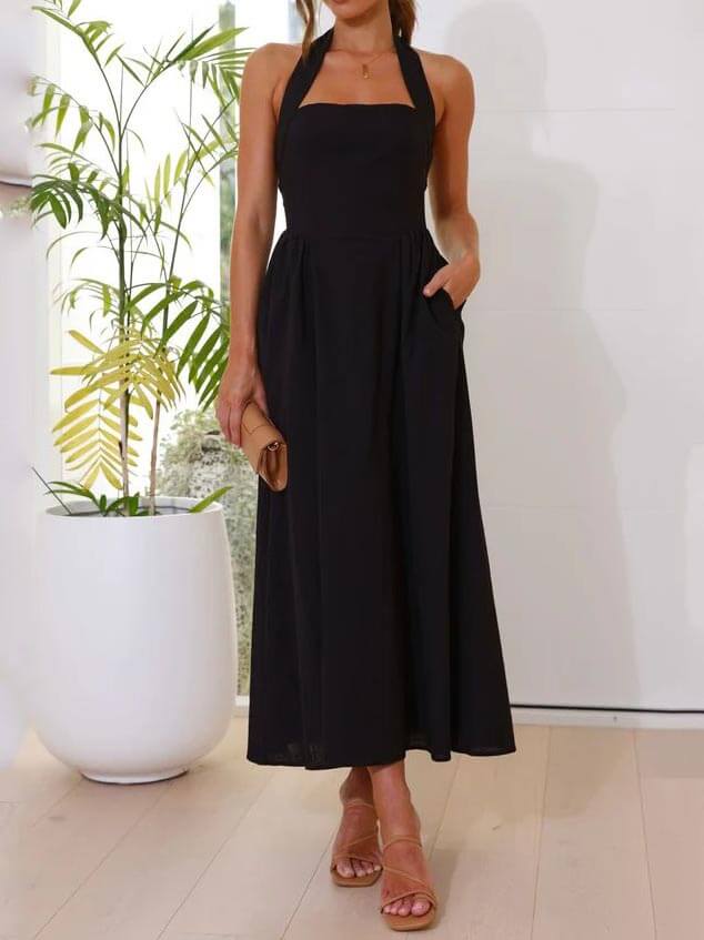 Levoire | Petite robe noire avec encolure licou et taille midi ajustée Noir
