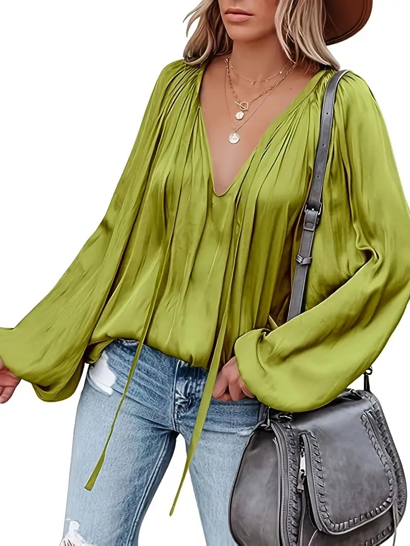 Levoire | Blouse En Satin Pour Femmes Jaune-Vert