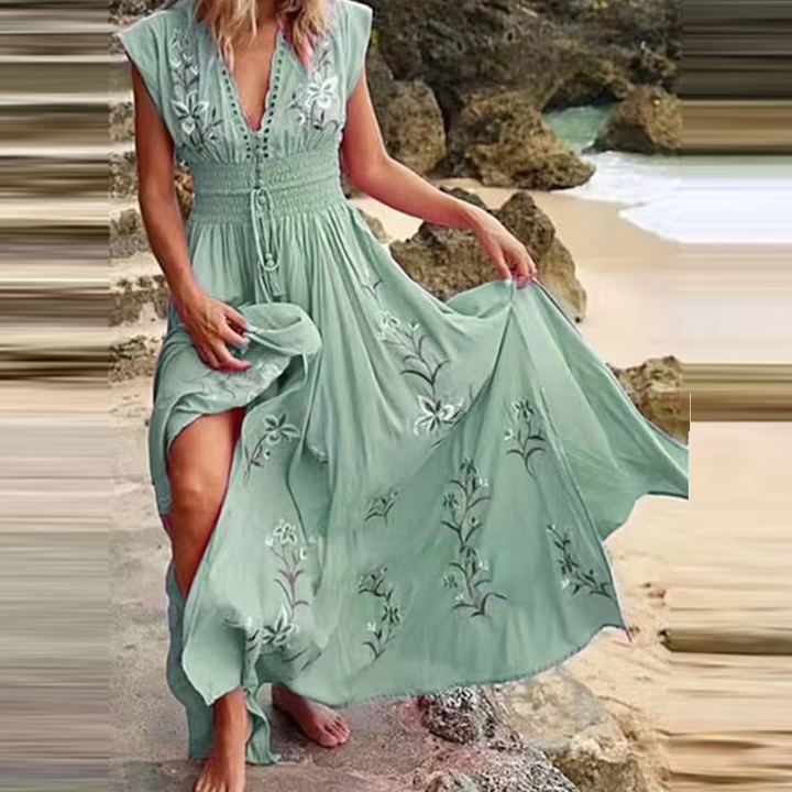 Levoire | Robe Boho Avec Broderies Pour Un Look D'Été De Rêve Vert clair