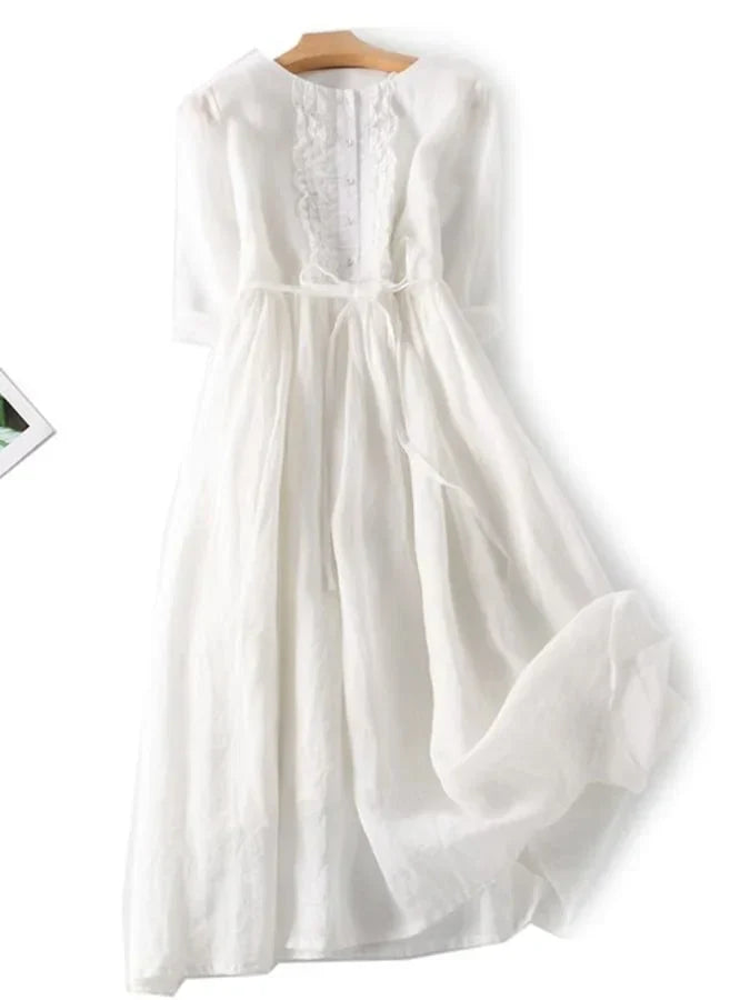Levoire | Coton Lin Robe À Volants Blanc