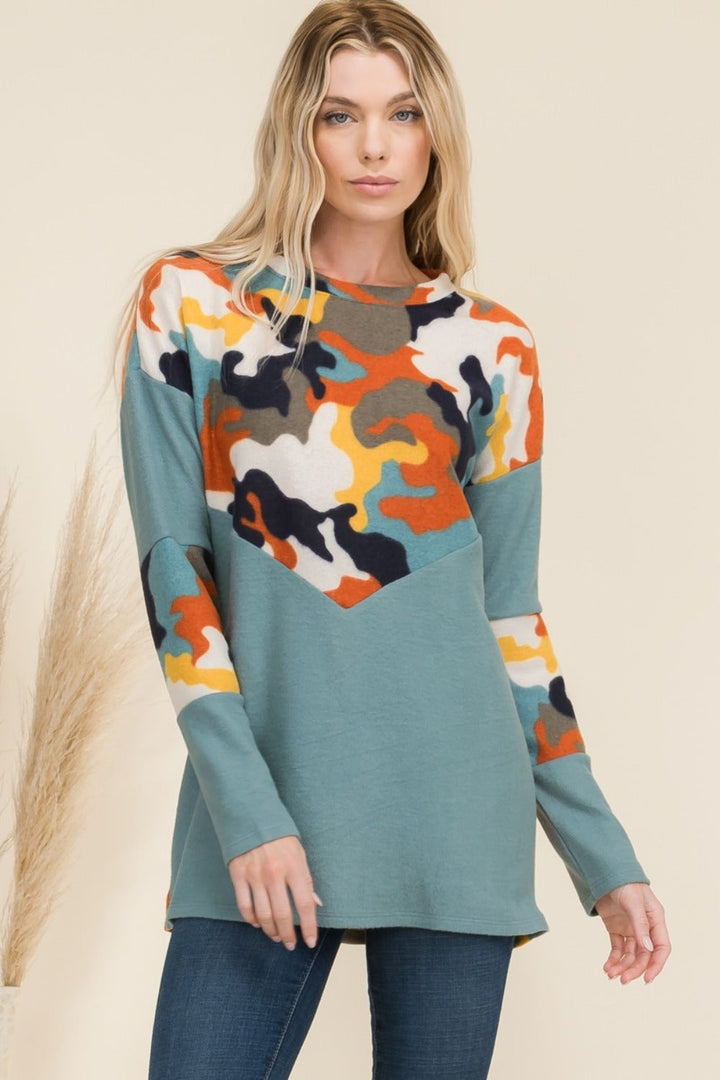 Levoire | Celeste Taille Plus Kameleon-Impression Contraste T-shirt à Manches Longues