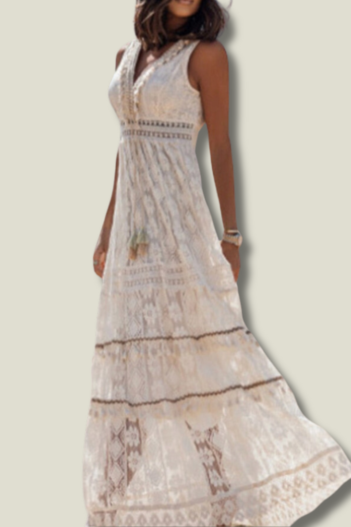 Levoire | Robe Maxi Bohémienne En Dentelle Avec Fente Pour Femmes