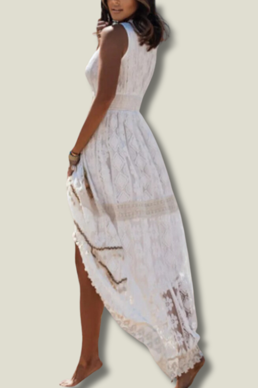 Levoire | Robe Maxi Bohémienne En Dentelle Avec Fente Pour Femmes