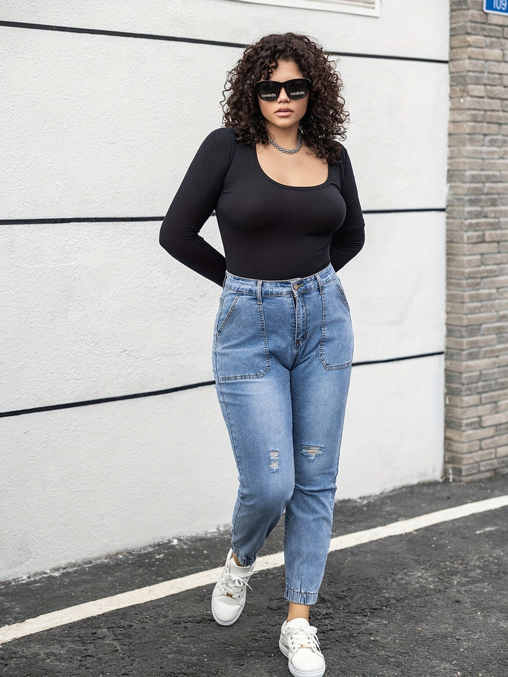 Levoire | Jeans Pour Femmes Rentot En Grandes Tailles, Déchirés, Bleu Lavé
