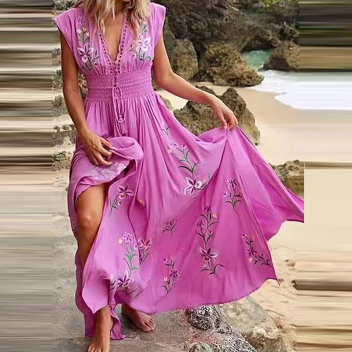 Levoire | Robe Boho Avec Broderies Pour Un Look D'Été De Rêve Rosa