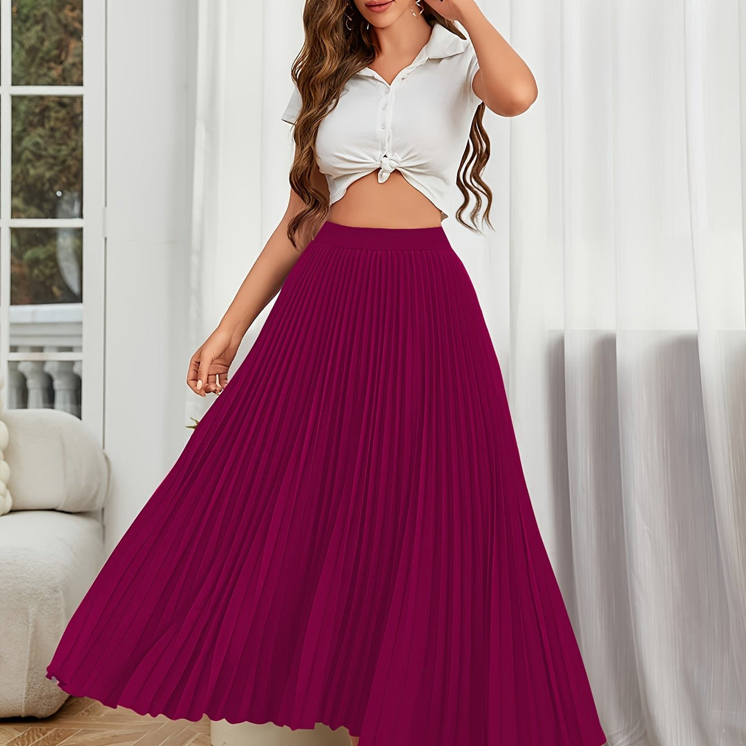 Levoire | Plissé Uni Boucle Coupe Jupe Couleur rouge