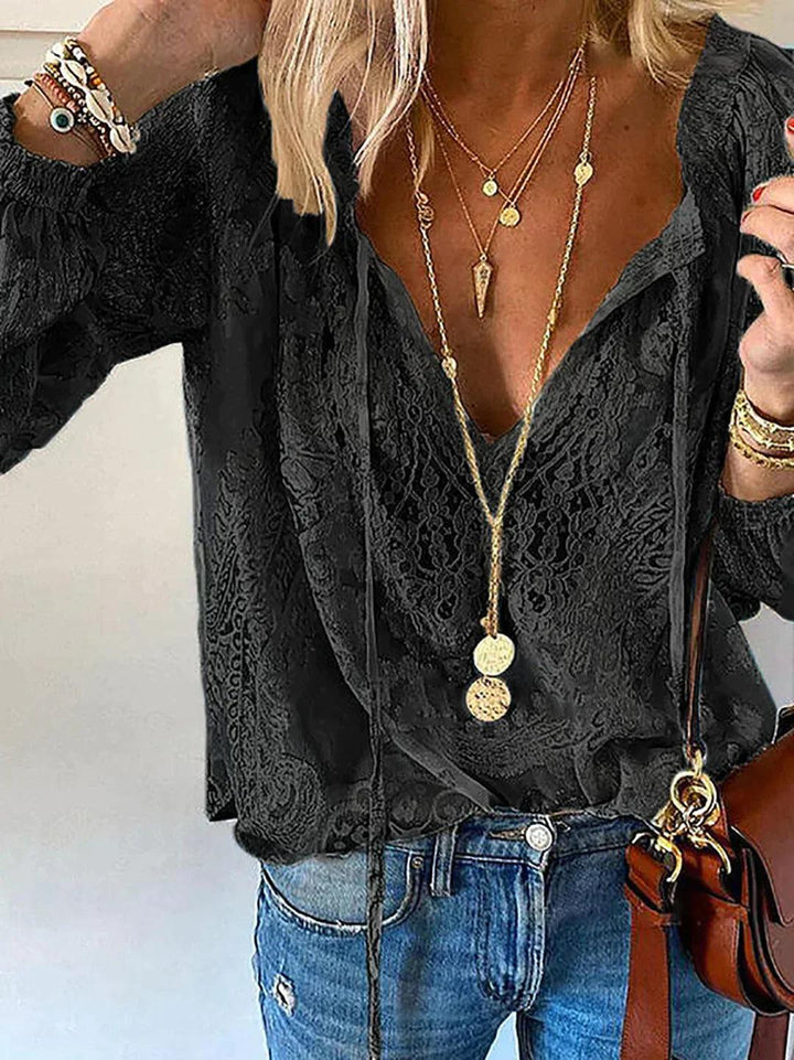Levoire | Blouse En Chiffon Avec Dentelle Pour Femmes Noir
