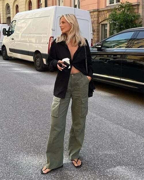Levoire | Pantalon Cargo Rétro Pour Femmes Avec Poches Vert