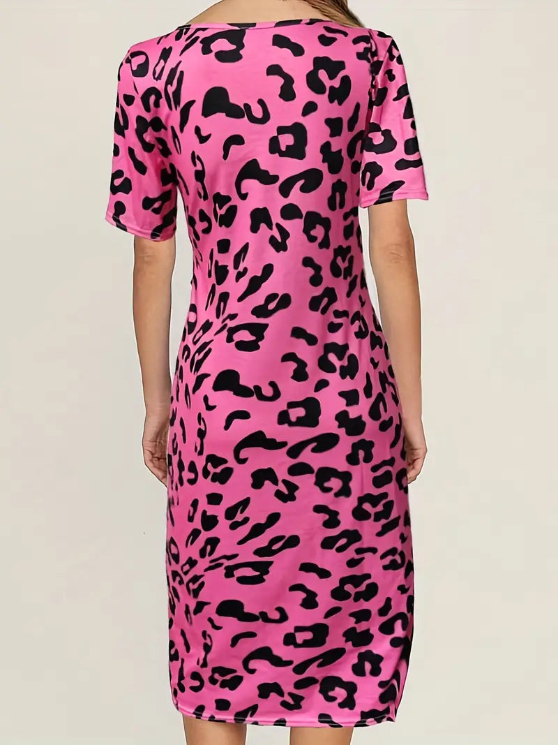 Levoire | Robe À Encolure Ronde Fendue Avec Motif Léopard