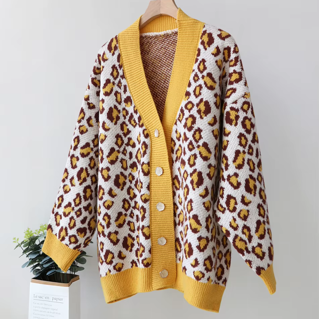 Levoire | Veste En Tricot Avec Des Motifs Léopard Modernes Jaune une taille