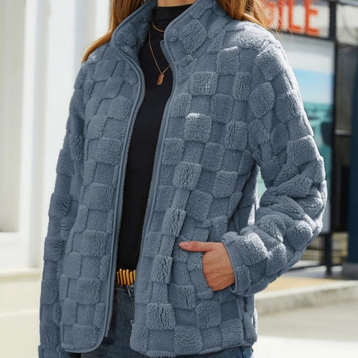 Levoire | Veste En Fleece Chaude Avec Motif Carreauté Bleu
