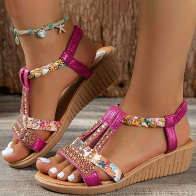 Levoire | Sandales Décorées À Talon Wedge Rose