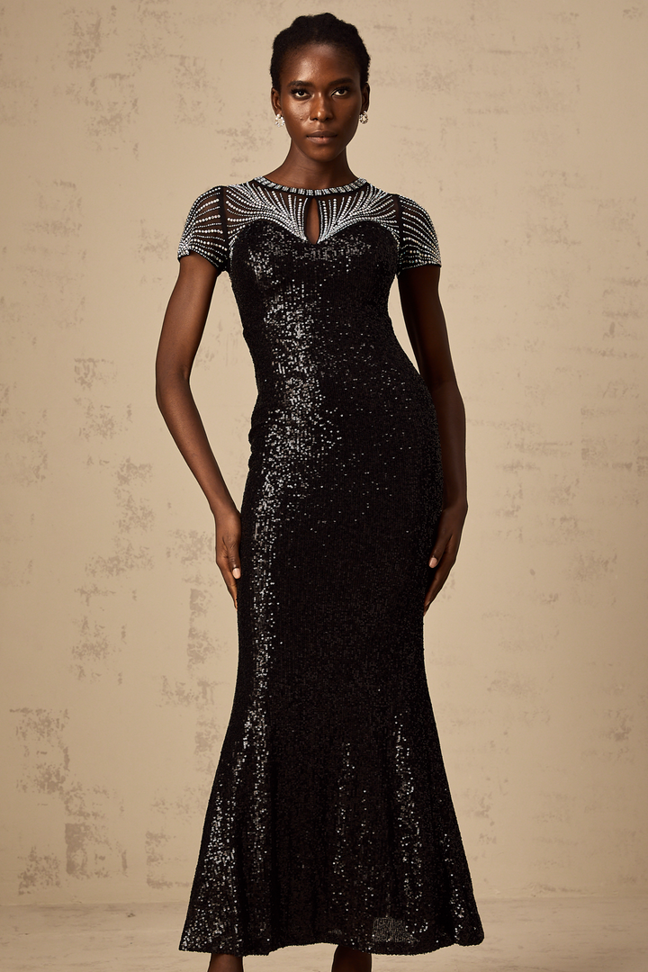 Levoire | Robe Maxi À Décolleté En Sequins Noirs