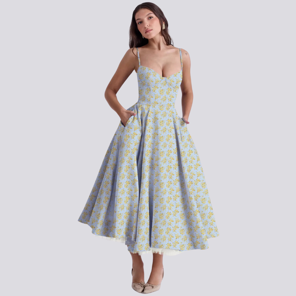 Levoire | Robe D'Été Élégante À Motifs De Roses Bleu jaune