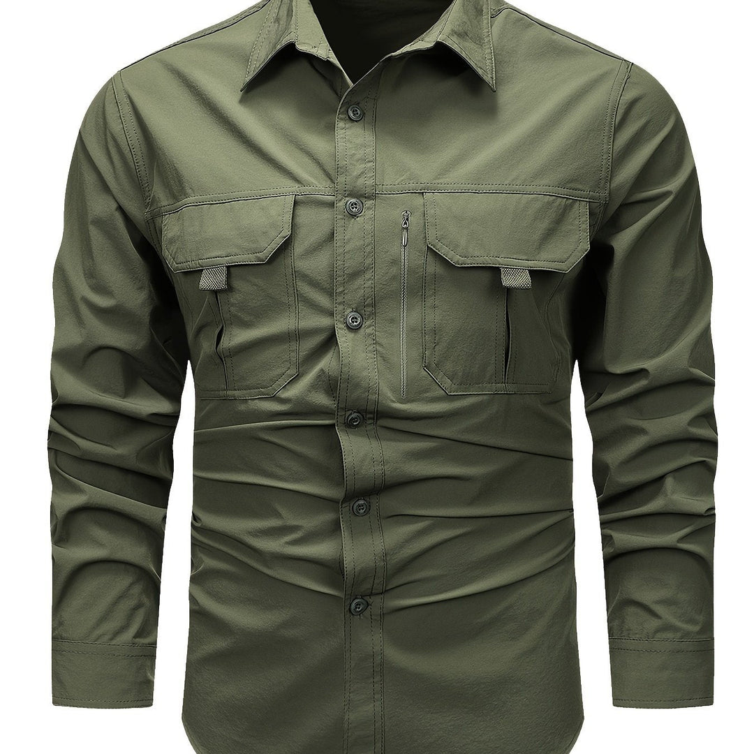 Levoire | Chemise Cargo Simple À Manches Longues Pour Hommes Olive vert 1