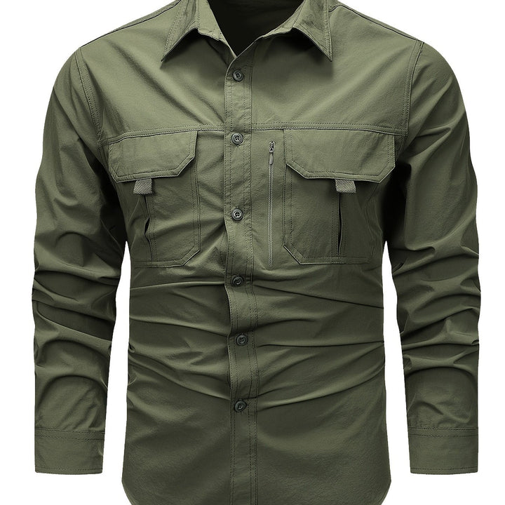Levoire | Chemise Cargo Simple À Manches Longues Pour Hommes Olive vert 1