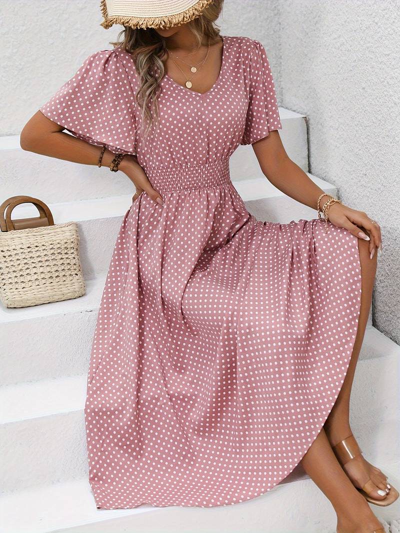 Levoire | Robe Courte À Manches Courtes À Imprimé Intégral Pour Le Printemps Et L'Été Rose clair-Gris