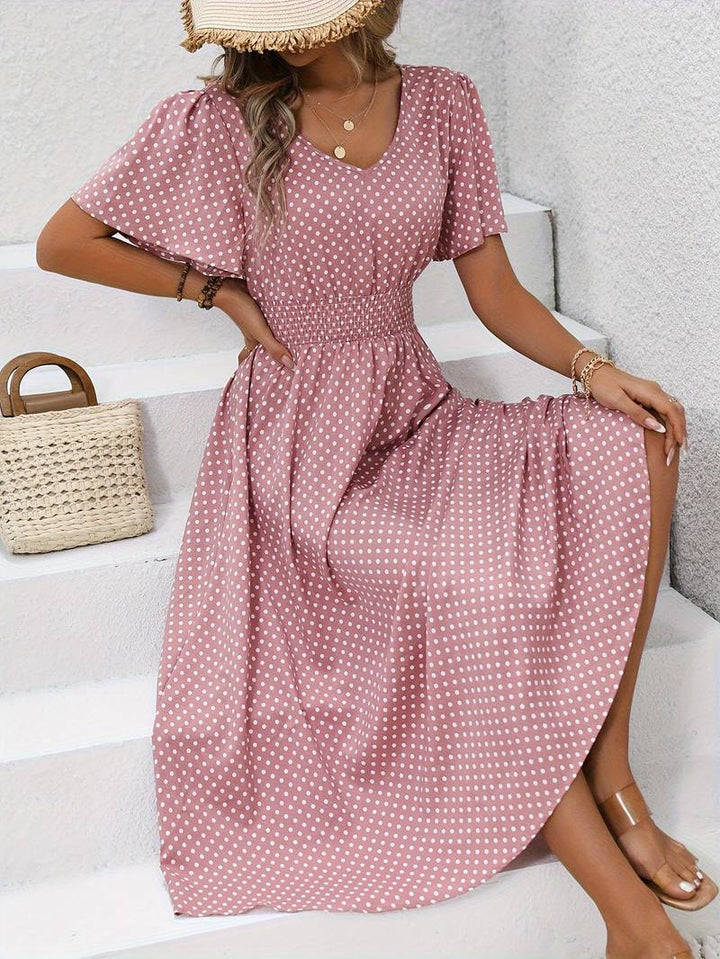 Levoire | Robe Courte À Manches Courtes À Imprimé Intégral Pour Le Printemps Et L'Été Rose clair-Gris