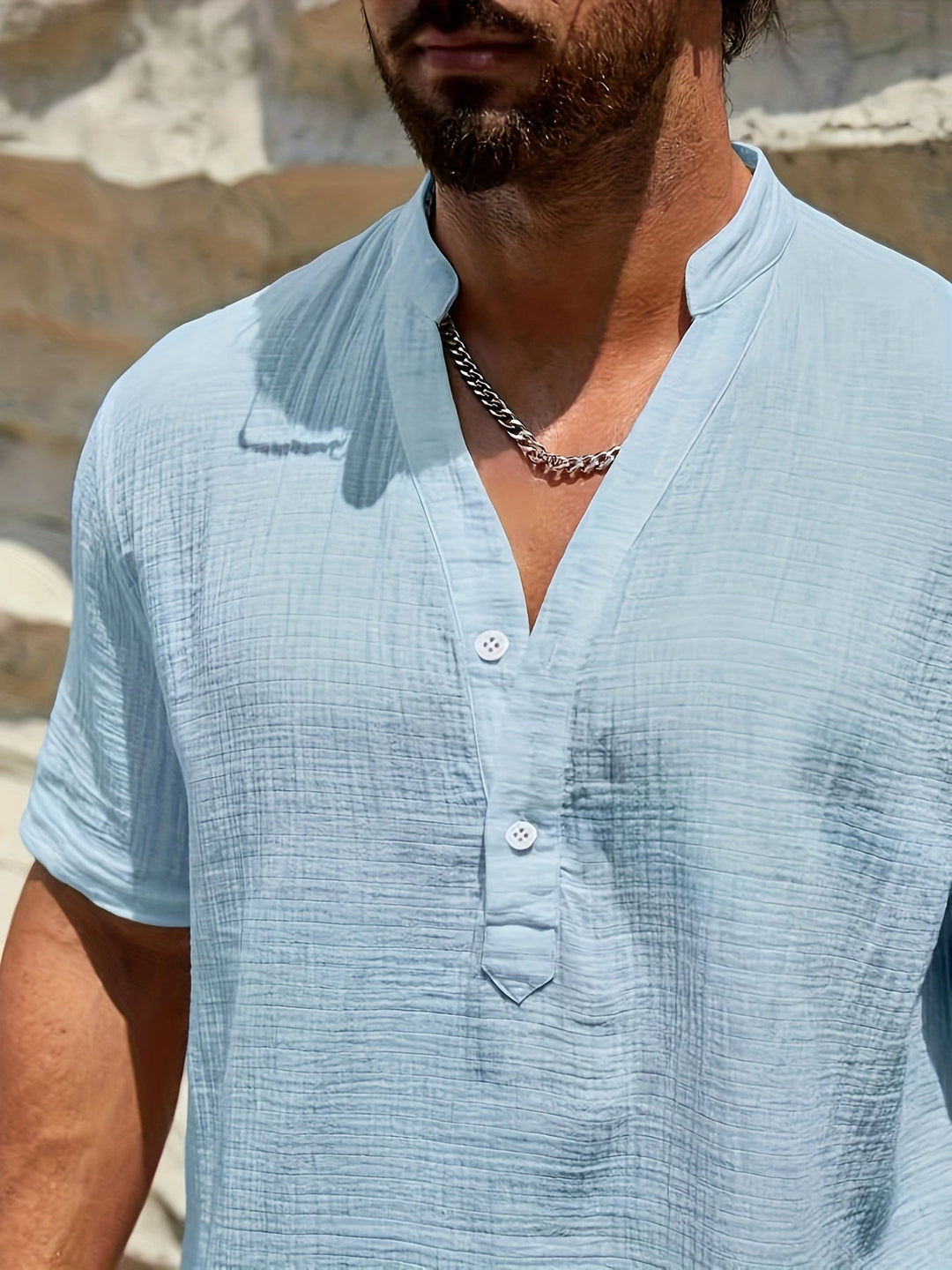 Levoire | Chemise Henley En Coton Pour Hommes À Manches Courtes