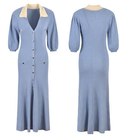 Levoire | Robe Midi À Col En Tricot Bleu