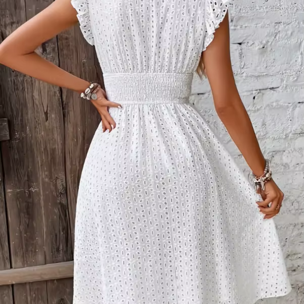 Levoire | Robe D'Été Mini À Col V Brodé À Œillets Pour Femmes