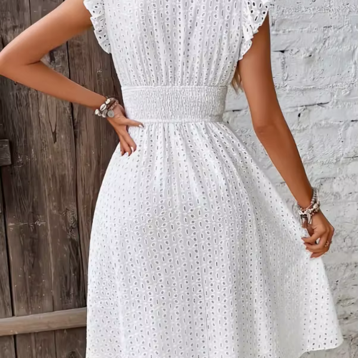 Levoire | Robe D'Été Mini À Col V Brodé À Œillets Pour Femmes