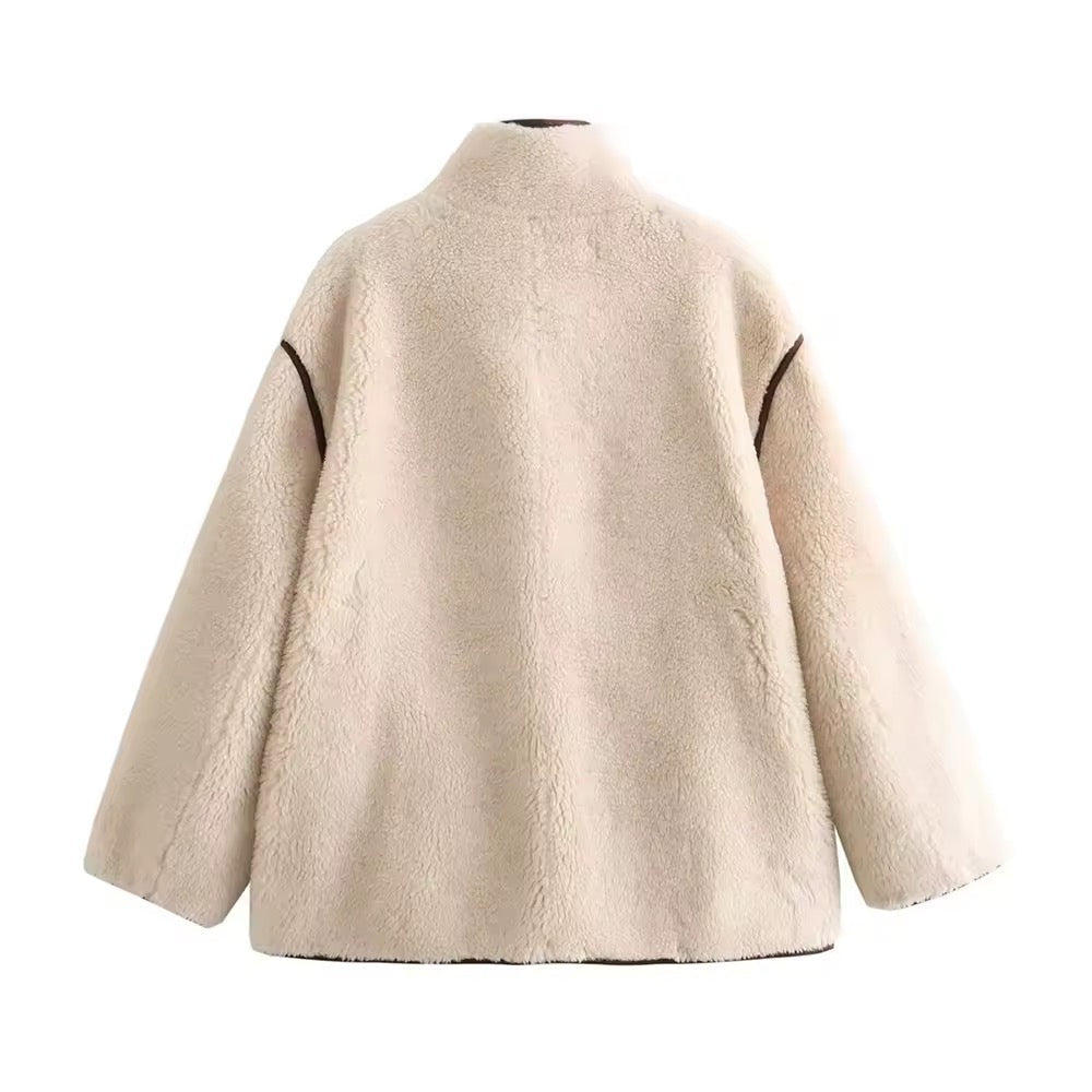 Levoire | Veste Teddy Élégante Avec Détails Contrastés Beige/Marron