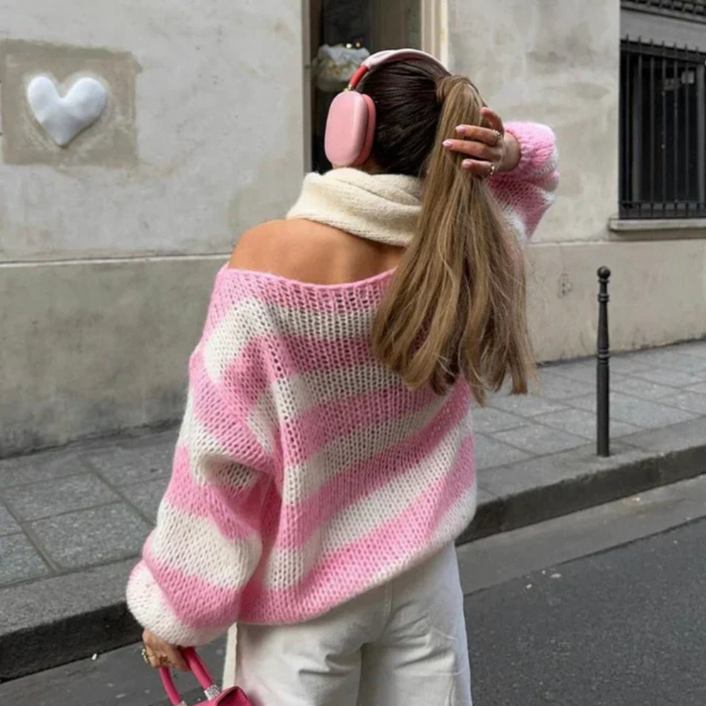 Levoire | Pull En Tricot Décontracté Surdimensionné À Rayures Rosa