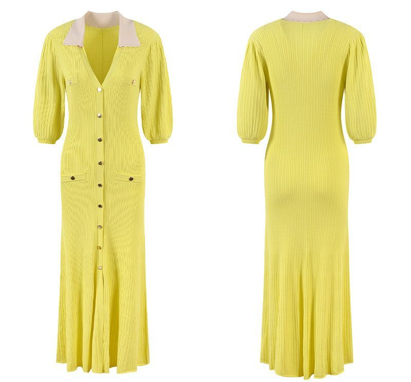 Levoire | Robe Midi À Col En Tricot Jaune