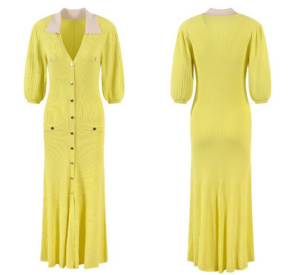 Levoire | Robe Midi À Col En Tricot Jaune
