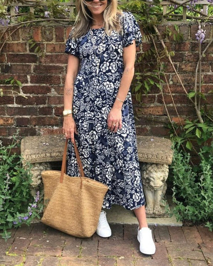 Levoire | Robe Longue Avec Motif Floral Et Manches Courtes