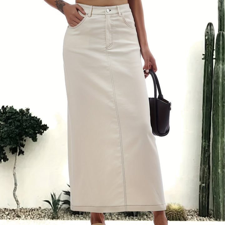 Levoire | Couleur Unie Blanc Fente Arrière Détente Maxi Jean Jupe