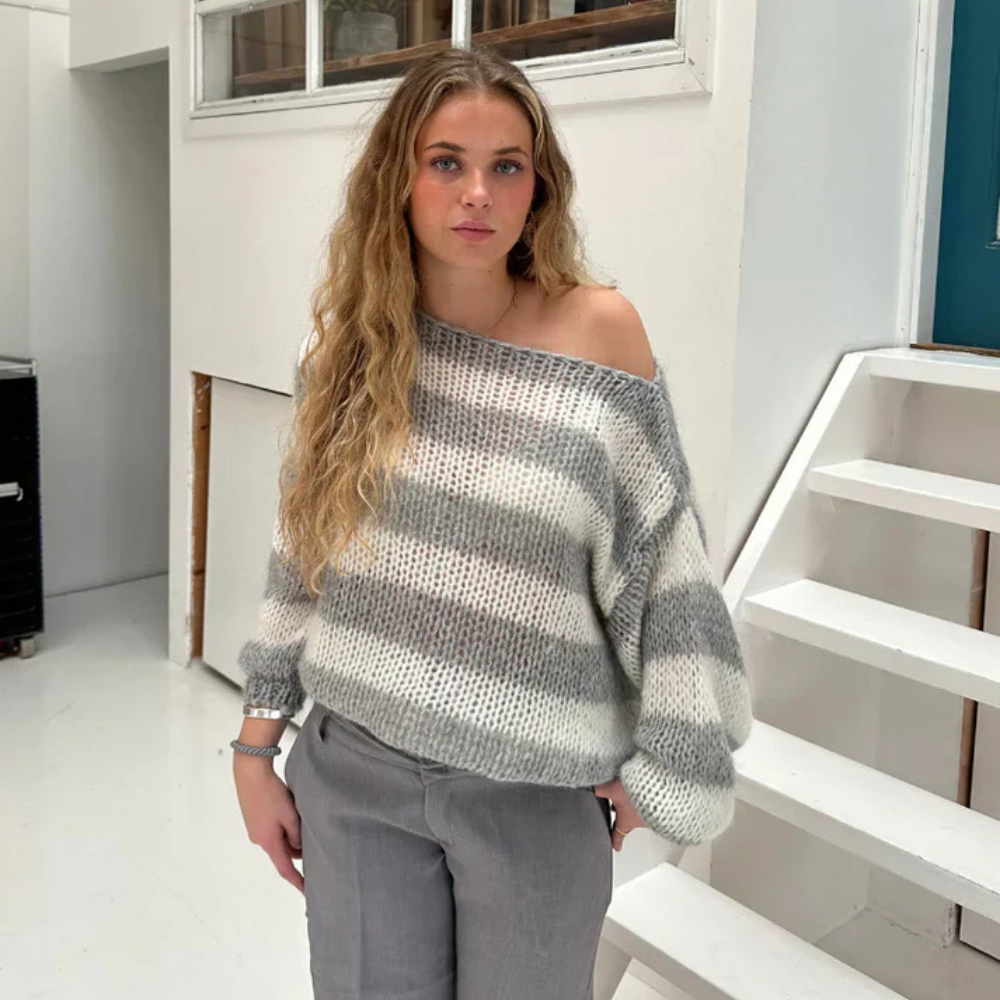 Levoire | Pull En Tricot Décontracté Surdimensionné À Rayures Gris