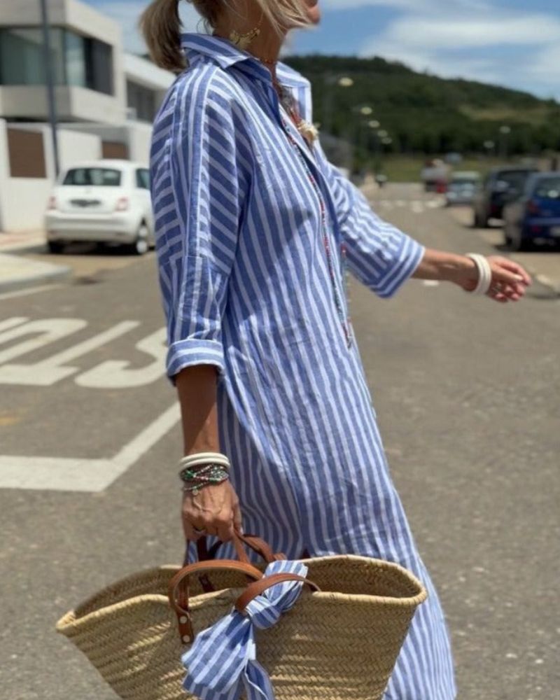 Levoire | Robe Chemise Rayée Intemporelle Avec Coupe Élégante Bleu
