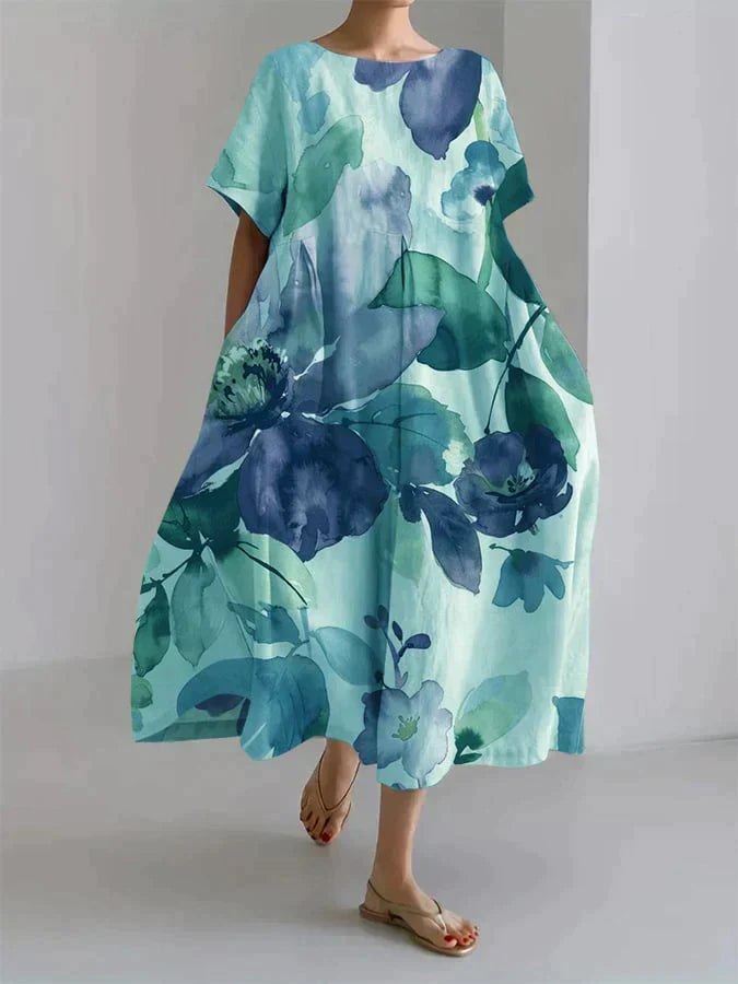 Levoire | Robe ample pour femmes avec motif floral botanique Bleue