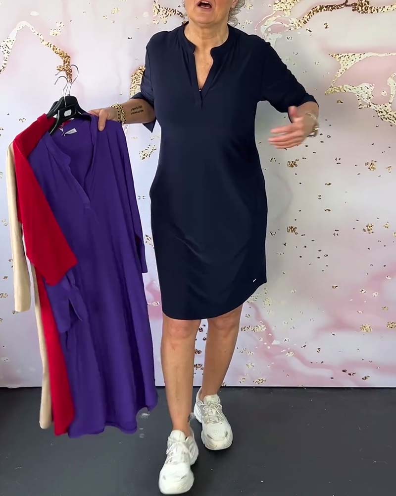 Levoire | Col V élégant robe Bleu foncé
