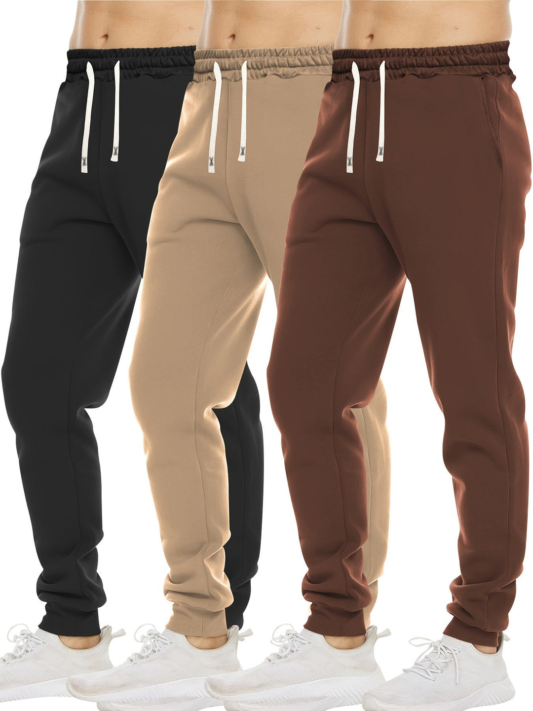 Levoire | Pantalons Regular Fit Sans Mélange Avec Élastique Et Poches Café+khaki+noir
