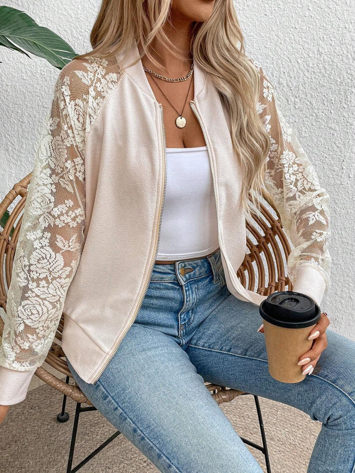 Levoire | Veste Zippée Col Baseball En Dentelle